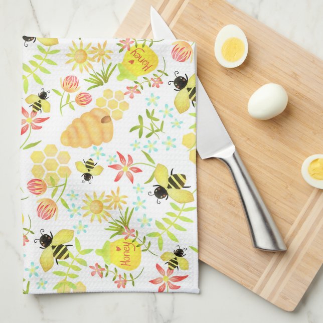 Honey Bee White Kitchen Towel (Quarter Fold)