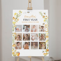 Honey Bee Wildflower First Birthday Milestone Sign