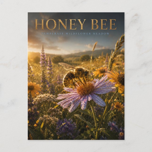 Honey Bee Wildflower Meadow ANIMALS Postcard (Front)