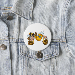 Honey Bee with Baskets Fun Busy Bee Illustration  3 Inch Round Button