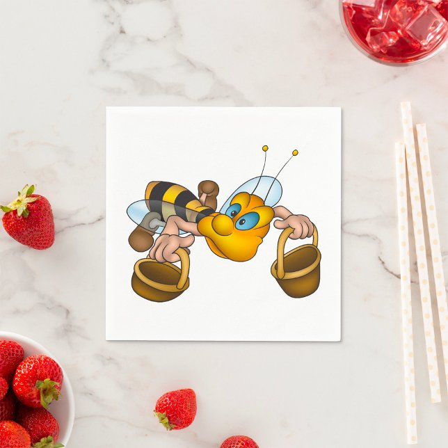 Honey Bee with Baskets Fun Busy Bee Illustration  Napkin (Creator Uploaded)