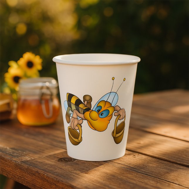 Honey Bee with Baskets Fun Busy Bee Illustration  Paper Cups (Creator Uploaded)