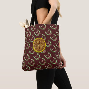 HONEY BEE WITH FLORAL CROWN, Beekeeper Tote Bag