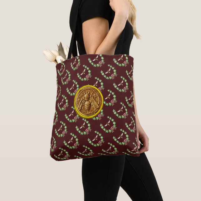 HONEY BEE WITH FLORAL CROWN, Beekeeper Tote Bag (Close Up)