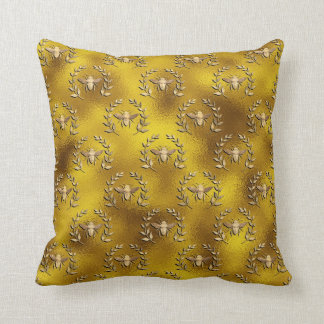 Honey bee wreath on faux gold fabric art throw pillow