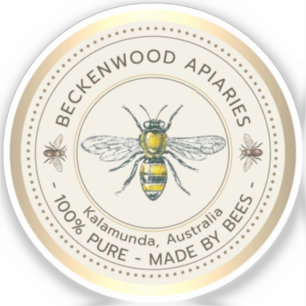 Honey Bee Yellow Beekeeper Apiary Gold Border