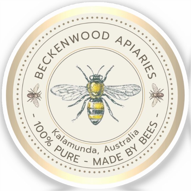 Honey Bee Yellow Beekeeper Apiary Gold Border (Front)