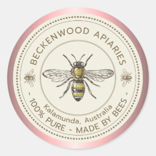 Honey Bee Yellow Beekeeper Apiary Pink Border Classic Round Sticker