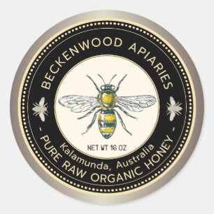Honey Bee Yellow Beekeeper Apiary Taupe Border Cla Classic Round Sticker