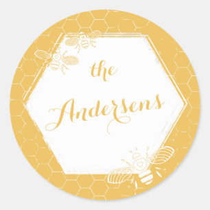 Honey Bee Yellow Custom Name Sticker Wedding