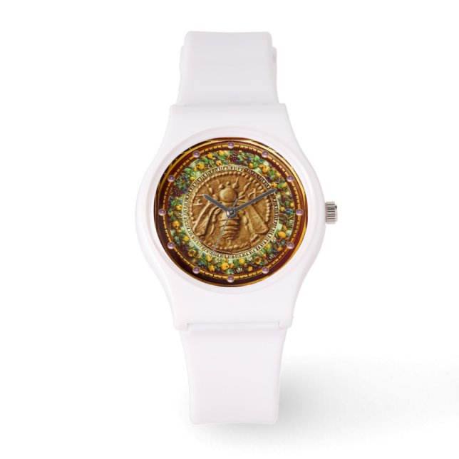 HONEY BEE / YELLOW GREEN FLORENTINE FLORAL CROWN WATCH (Front)