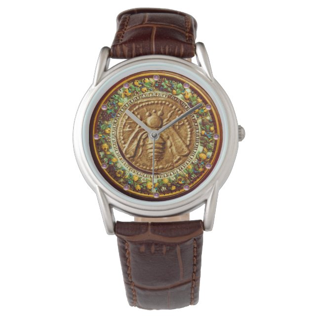 HONEY BEE / YELLOW GREEN FLORENTINE FLORAL CROWN WATCH (Front)