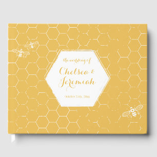Honey Bee Yellow Pattern Custom Wedding Guest Book