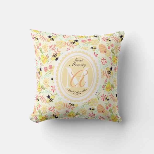 Honey Bee Yellow Throw Pillow (Front)