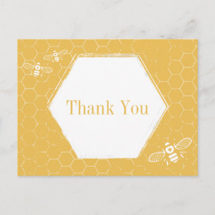 Honey Bee Yellow White Pattern Thank You Postcard