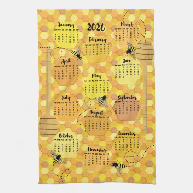 Honey Bees 2026 Calendar Kitchen Towel (Vertical)