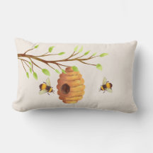 Honey Bees and Bee Hive Throw Pillow