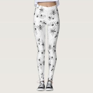 Honey Bees and Clover Black and White Leggings