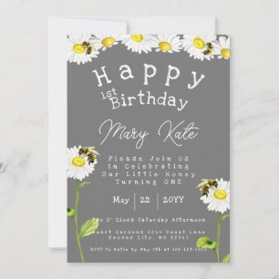 Honey Bees and Daisy 1er Anniversaire Invitation