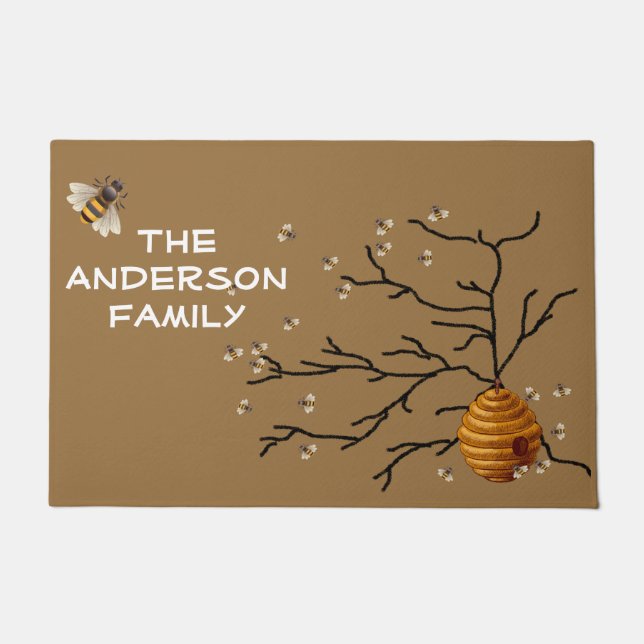 Honey Bees and Hive, Custom Doormat (Front)
