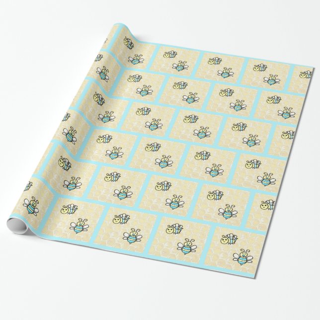 Honey Bees and Honeycomb Baby Shower or Birthday Wrapping Paper (Unrolled)