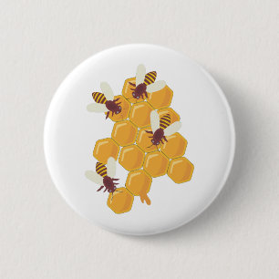 Honey Bees and Honeycomb Design 2 Inch Round Button