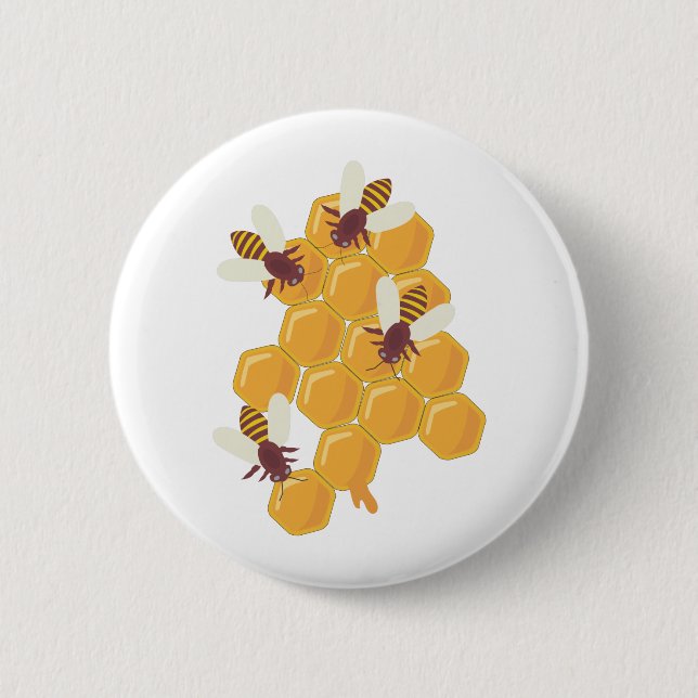 Honey Bees and Honeycomb Design 2 Inch Round Button (Front)
