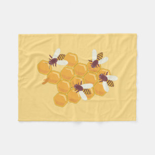 Honey Bees and Honeycomb Design Fleece Blanket
