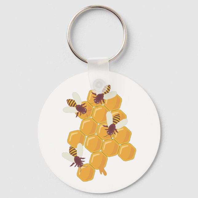 Honey Bees and Honeycomb Design Keychain (Front)