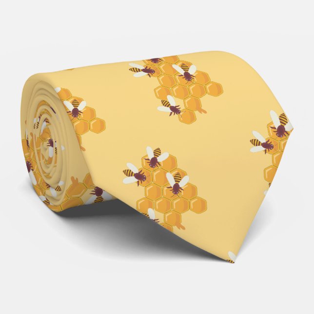 Honey Bees and Honeycomb Design Tie (Rolled)