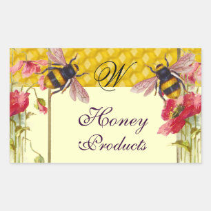 HONEY BEES AND RED POPPIES BEEKEEPER MONOGRAM STICKER