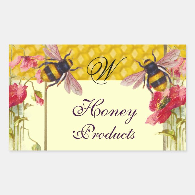 HONEY BEES AND RED POPPIES BEEKEEPER MONOGRAM STICKER (Front)