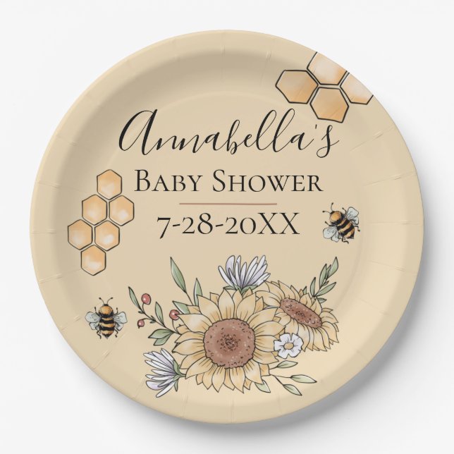 Honey Bees and Sunflowers Paper Plate (Front)