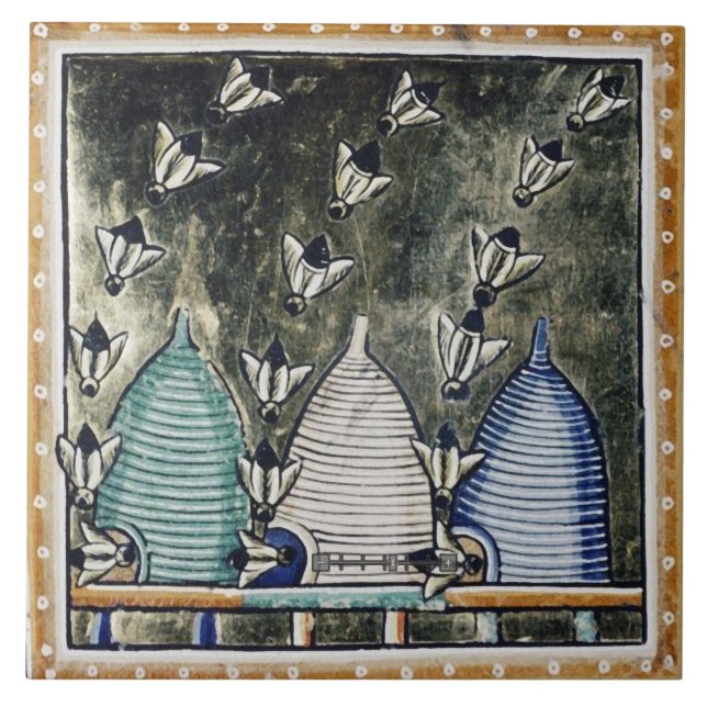 HONEY BEES ,BEE HIVE MEDIEVAL BEEKEEPER TILE (Front)