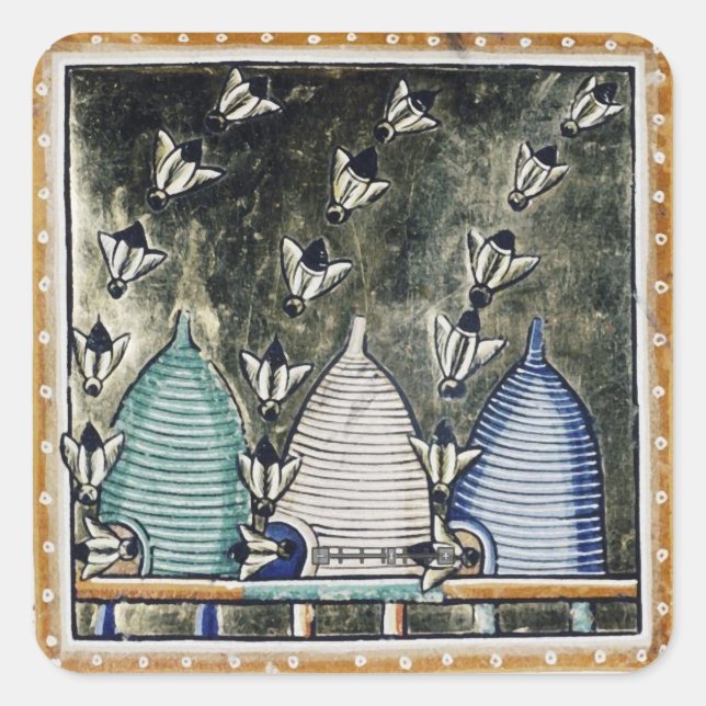HONEY BEES, BEE HIVES,MEDIEVAL BEEKEEPER SQUARE STICKER (Front)