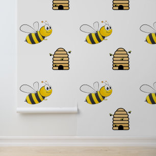 Honey Bees & Beehive Design Wallpaper