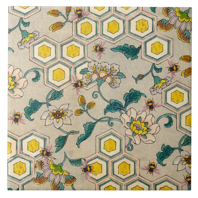 HONEY BEES,BEEHIVES, SPRING FLOWERS BEEKEEPER  TILE (Front)
