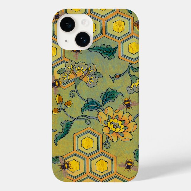 HONEY BEES,BEEHIVES,SPRING FLOWERS Green Yellow Case-Mate iPhone Case (Back)