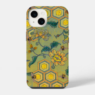 HONEY BEES,BEEHIVES,SPRING FLOWERS Green Yellow iPhone 14 Case