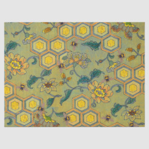 HONEY BEES,BEEHIVES,SPRING FLOWERS Yellow Green Tissue Paper