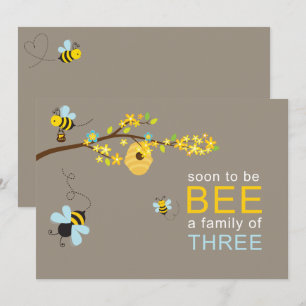 Honey Bees Boy Invitation Bleu
