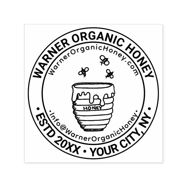Honey Bees Business Name Location URL Email Self-inking Stamp (Design)