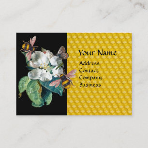HONEY BEES, BUTTERFLY AND WHITE ROSE MONOGRAM BUSINESS CARD
