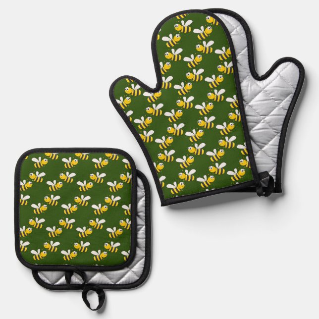 Honey Bees Design Oven Mitt & Pot Holder Set (Front/Back)