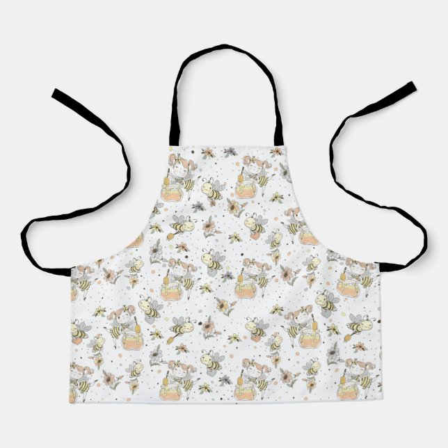 Honey Bees, Fairy & Baby Bees In Seamless Pattern Apron (Front)