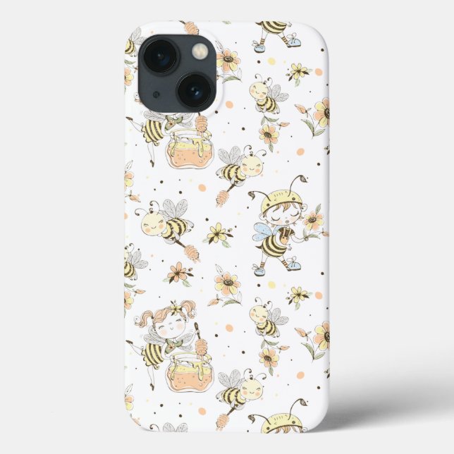 Honey Bees, Fairy & Baby Bees In Seamless Pattern Case-Mate iPhone Case (Back)