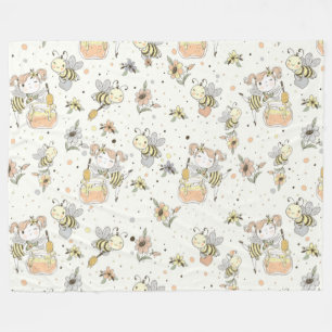 Honey Bees, Fairy & Baby Bees In Seamless Pattern Fleece Blanket