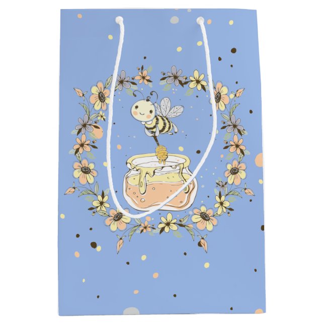 Honey Bees, Fairy & Baby Bees In Seamless Pattern Medium Gift Bag (Front)