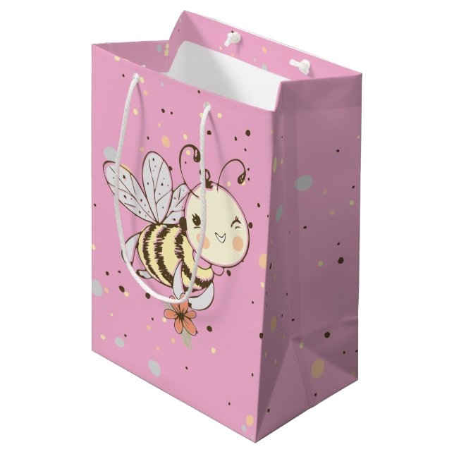 Honey Bees, Fairy & Baby Bees In Seamless Pattern Medium Gift Bag (Front Angled)