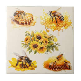 HONEY BEES FLEURS HONEYCOMB | Carreaux en céramiqu